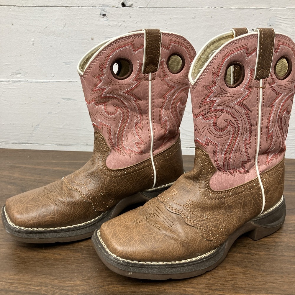Old West Youth Size 3M Pink Brown Leather Buckaroo Cowboy Western Boots